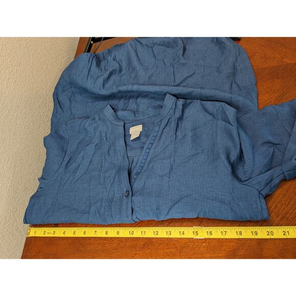 Chico's Shift Dress 8/10 Blue Button Front Split V Neck‎ Short Sleeve Slit Shirt - Picture 5 of 11